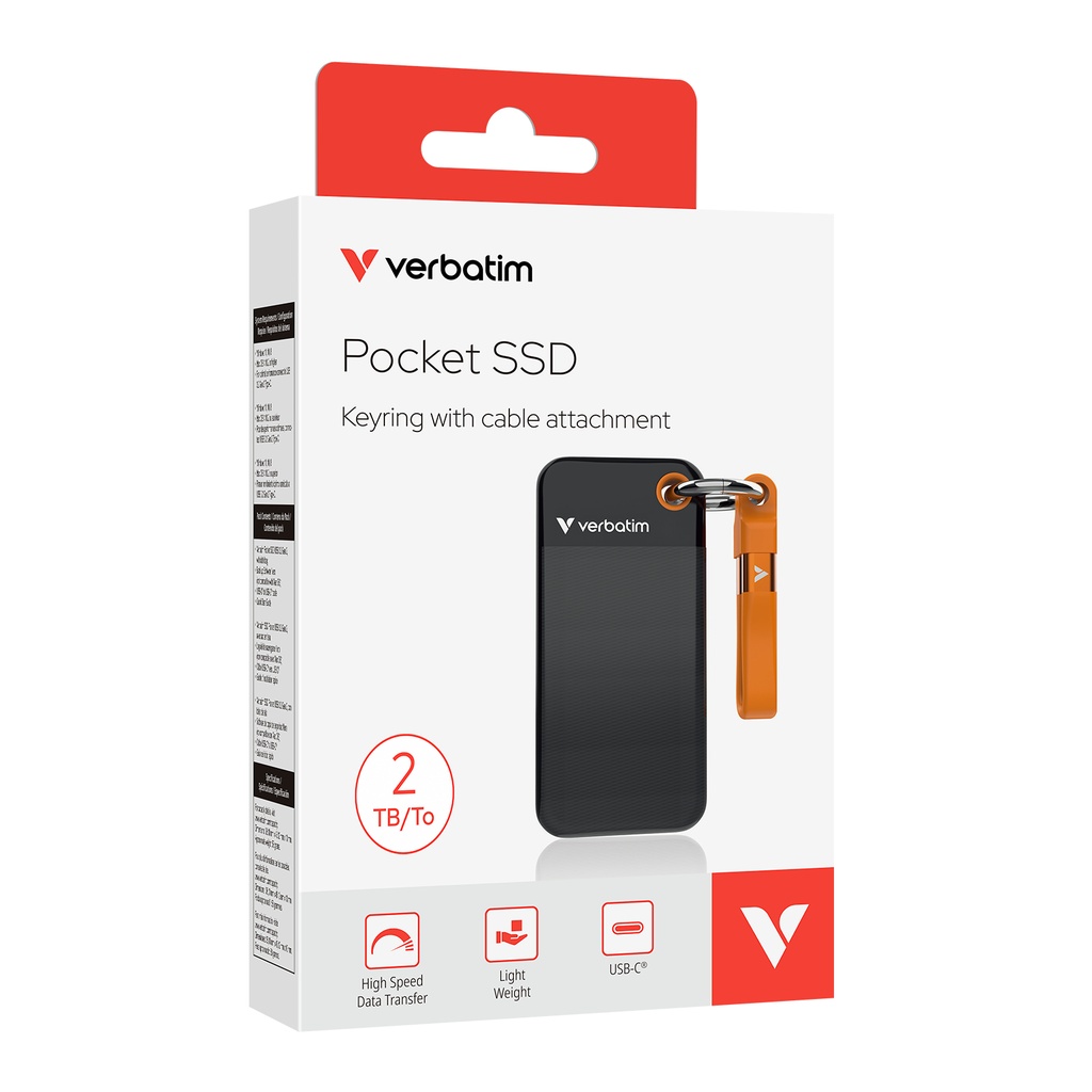 [215076440105] Verbatim Pocket SSD 2 TB USB Type-C 3.2 Gen 2 (3.1 Gen 2) Zwart, Oranje