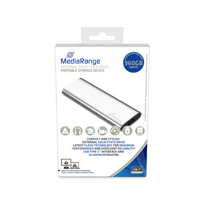 [215604440014] MediaRange MR1103 externe solide-state drive 900 GB USB Type-C 3.2 Gen 2 (3.1 Gen 2) Zilver