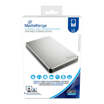 MediaRange MR997 externe harde schijf 2 TB 5400 RPM 2.5" Micro-USB B 3.2 Gen 1 (3.1 Gen 1) Zilver