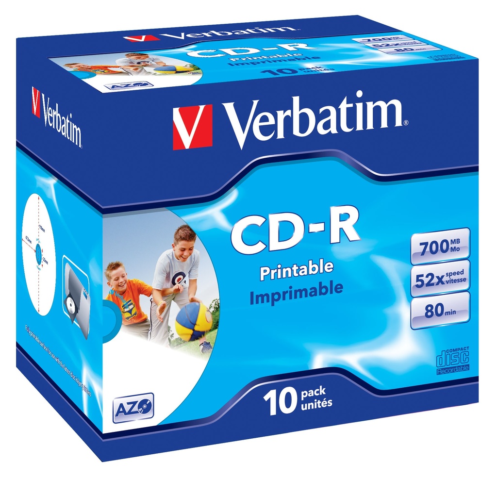 [225076440016] Verbatim CD-R AZO Wide Inkjet Printable 700 MB 52x 10 stuk(s)