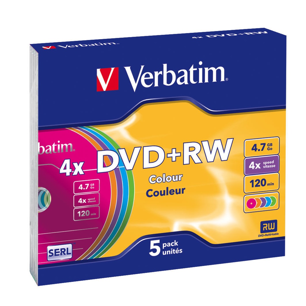 [230076440157] Verbatim DVD+RW Colours 4,7 GB 5 stuk(s)