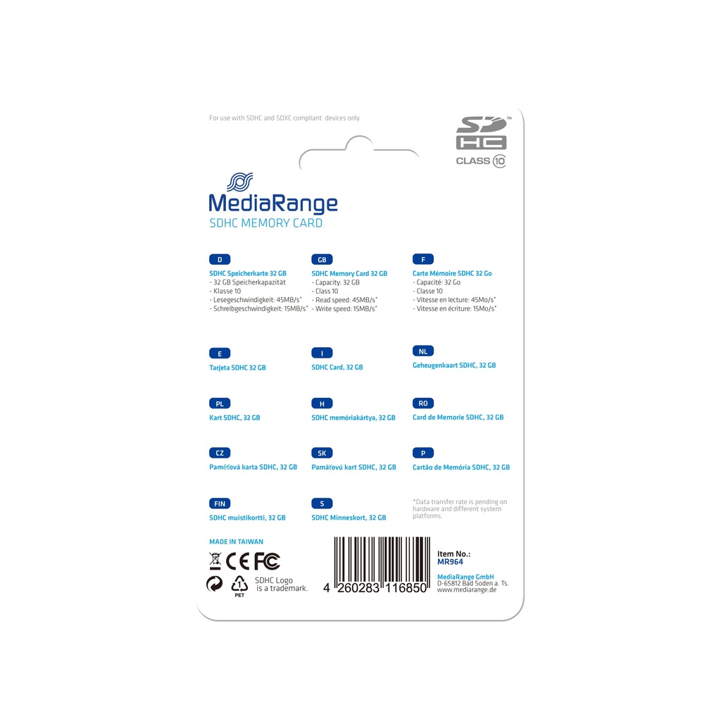 [240604440012] MediaRange MR964 flashgeheugen 32 GB SDHC Klasse 10