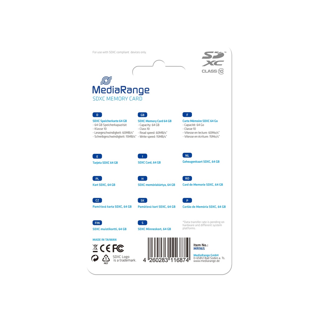 [240604440035] MediaRange MR965 flashgeheugen 64 GB SDXC Klasse 10