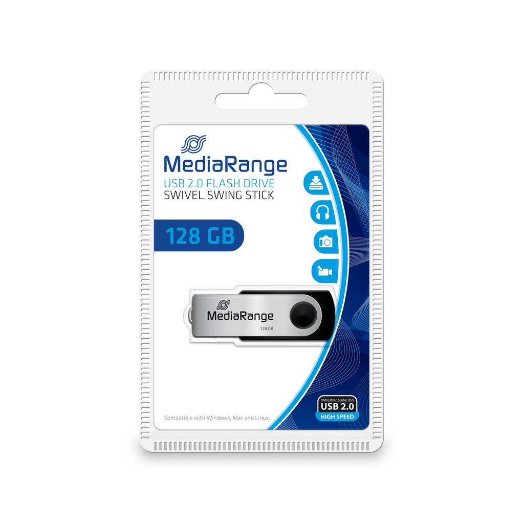 [240604440045] MediaRange MR913 USB flash drive 128 GB USB Type-A 2.0 Zwart, Zilver