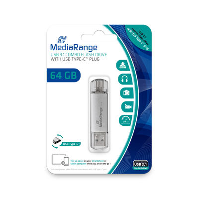 [240604440049] MediaRange MR937 USB flash drive 64 GB USB Type-A / USB Type-C 3.2 Gen 1 (3.1 Gen 1) Zilver