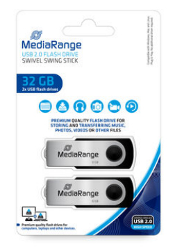 MediaRange MR911-2 USB flash drive 32 GB USB Type-A 2.0 Zwart, Zilver
