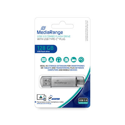 [240604440077] MediaRange MR938 USB flash drive 128 GB USB Type-A / USB Type-C 3.2 Gen 1 (3.1 Gen 1) Zilver