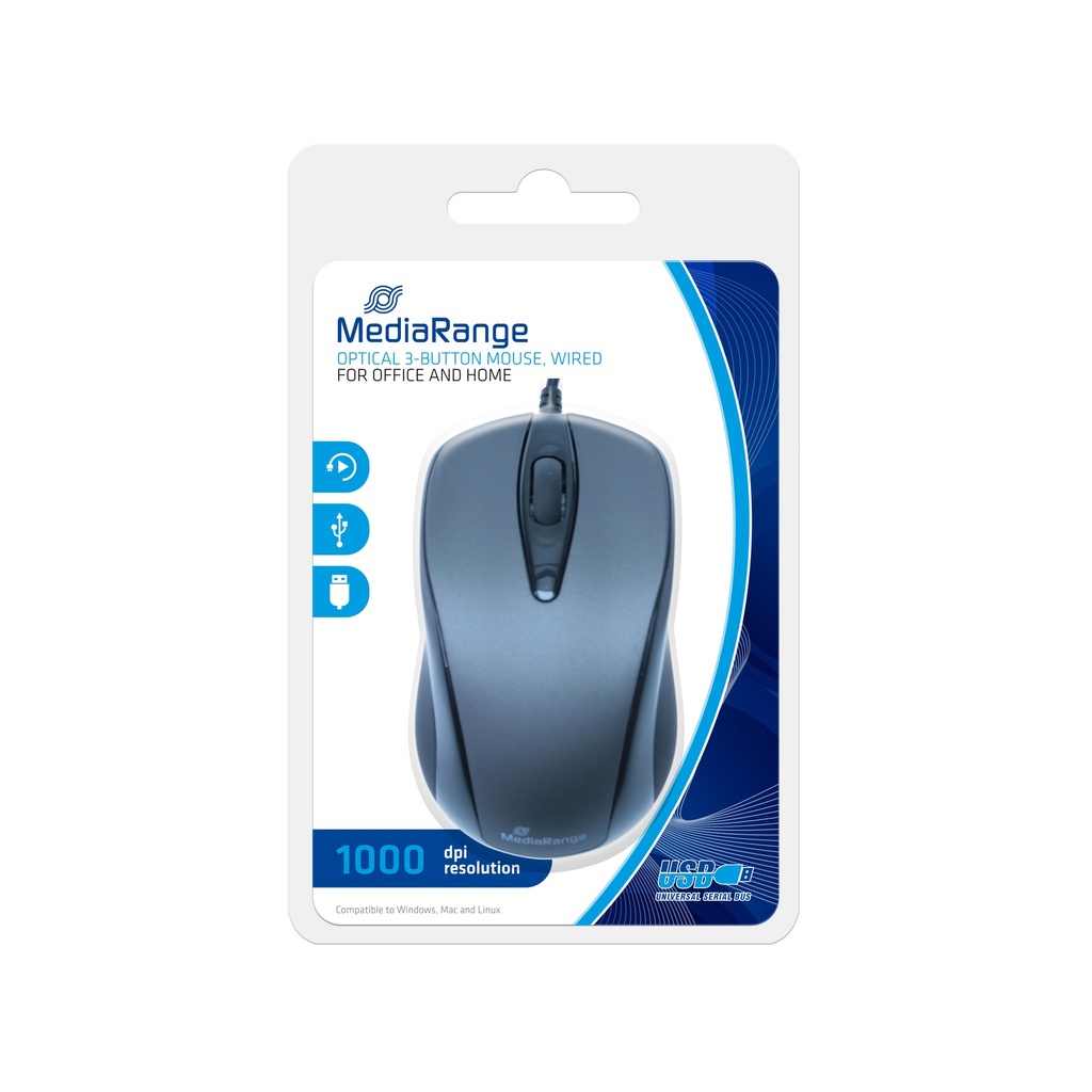 [410604440005] MediaRange MROS201 muis Kantoor Ambidextrous USB Type-A Optisch 1000 DPI