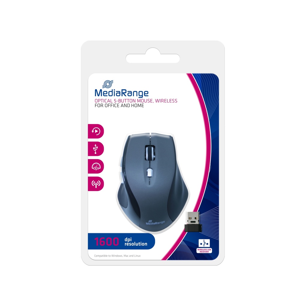 [410604440007] MediaRange MROS203 muis Kantoor Rechtshandig RF Draadloos Optisch 1600 DPI