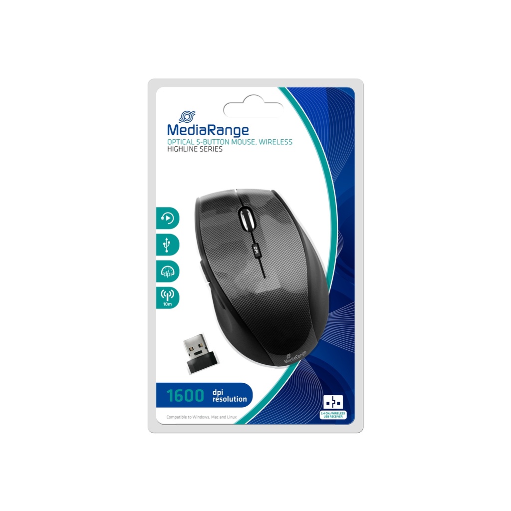 [410604440023] MediaRange MROS207 muis Kantoor Rechtshandig RF Draadloos Optisch 1600 DPI