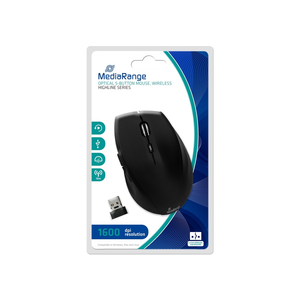 MediaRange MROS208 muis Kantoor Rechtshandig RF Draadloos Optisch 1600 DPI