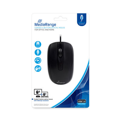 MediaRange MROS211 muis Kantoor Ambidextrous USB Type-A Optisch 1000 DPI