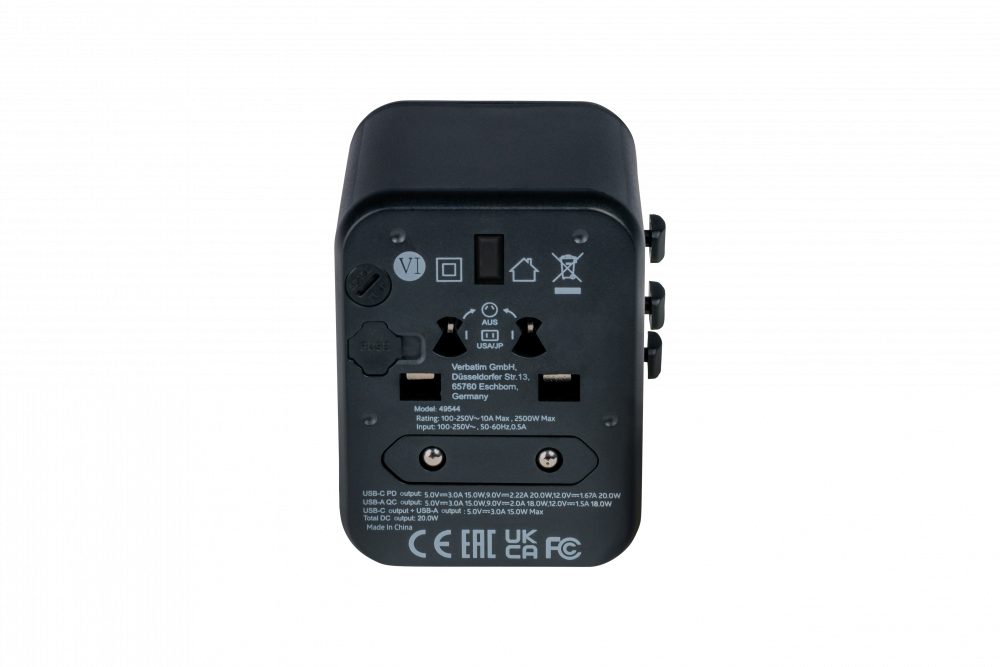 Verbatim 49544 netstekker adapter Universeel Zwart