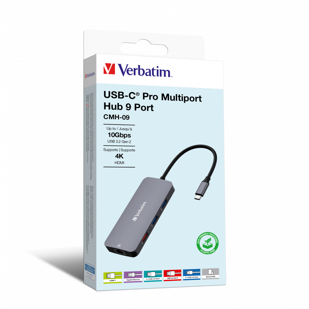 [415076440018] Verbatim CMH-09 USB Type-C 10000 Mbit/s Zilver