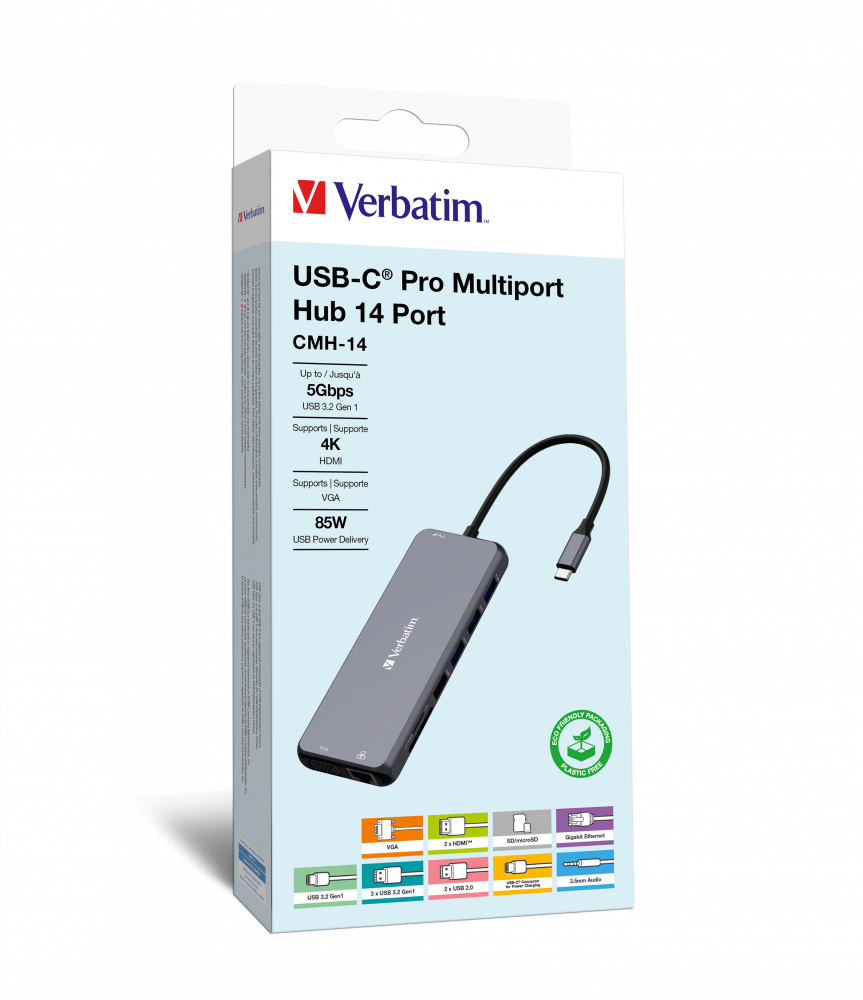 [415076440020] Verbatim USB-C Pro multipoort-hub CMH-14: 14 poorten