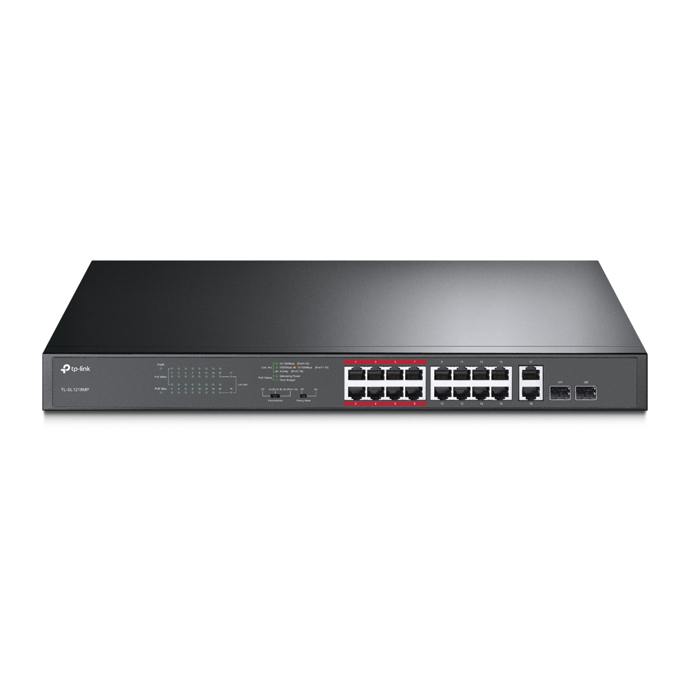 [415748440119] TP-Link TL-SL1218MP Unmanaged Gigabit Ethernet (10/100/1000) Power over Ethernet (PoE) 1U Zwart