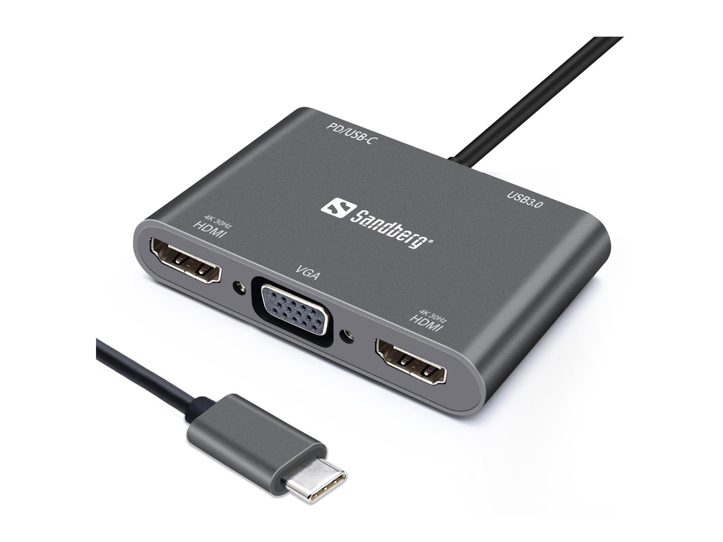 [415811440037] Sandberg USB-C Dock 2xHDMI+1xVGA+USB+PD