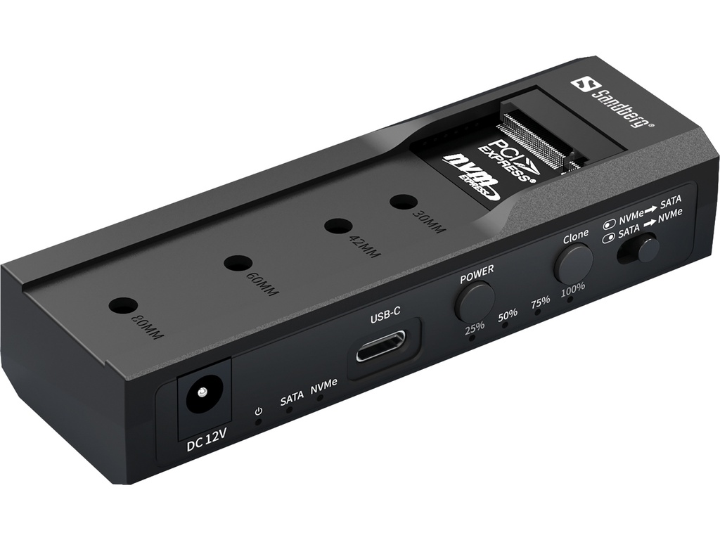 Sandberg 136-49 basisstation voor opslagstations USB 3.2 Gen 2 (3.1 Gen 2) Type-C Zwart
