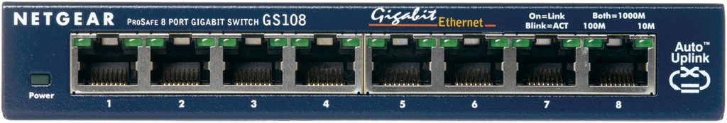 [415853440020] NETGEAR ProSAFE Unmanaged Switch - GS108GE - Desktop - 8 Gigabit Ethernet poorten 10/100/1000 Mbps
