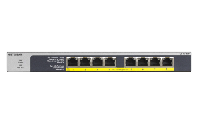 [415853440021] NETGEAR GS108LP Unmanaged Gigabit Ethernet (10/100/1000) Power over Ethernet (PoE) 1U Zwart, Grijs