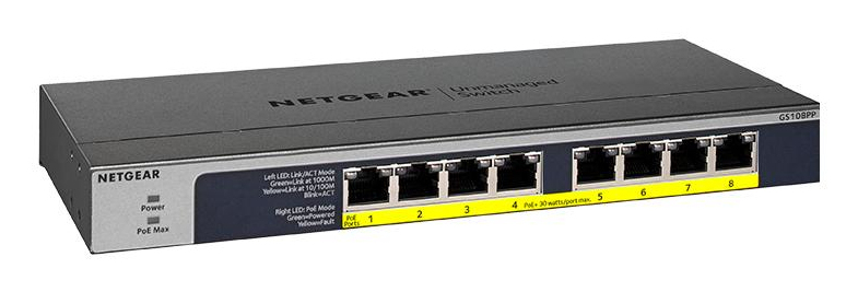 [415853440023] NETGEAR GS108PP Unmanaged Gigabit Ethernet (10/100/1000) Power over Ethernet (PoE) Zwart