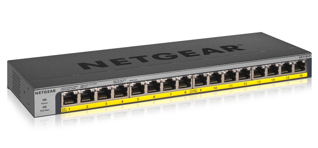 [415853440027] NETGEAR GS116LP Unmanaged Gigabit Ethernet (10/100/1000) Power over Ethernet (PoE) Zwart