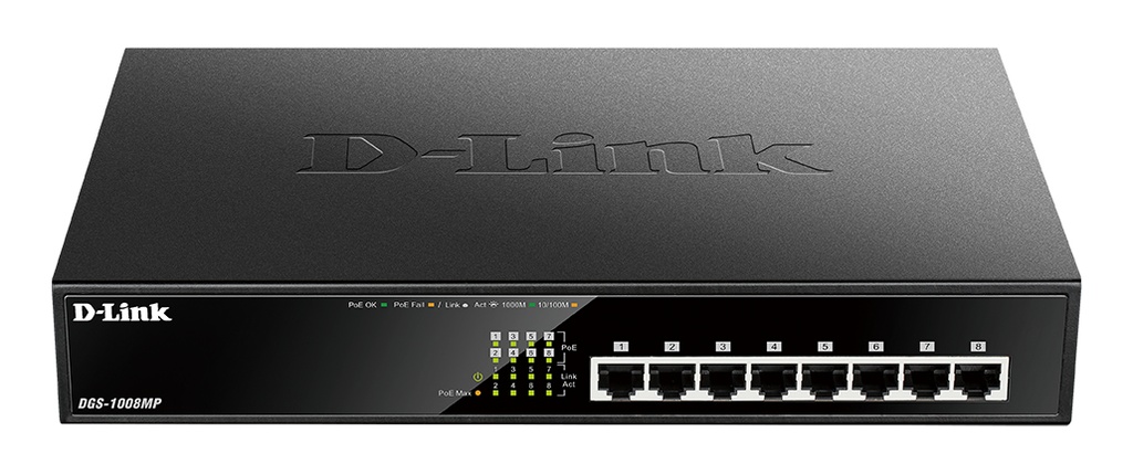 [415856440031] D-Link DGS-1008MP netwerk-switch Unmanaged Gigabit Ethernet (10/100/1000) Power over Ethernet (PoE) 1U Zwart