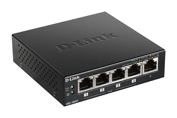 [415856440033] D-Link DGS-1005P/E netwerk-switch Unmanaged Gigabit Ethernet (10/100/1000) Power over Ethernet (PoE) Zwart