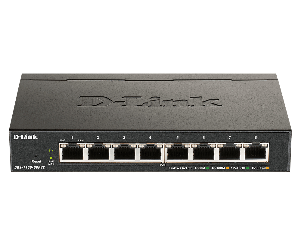 [415856440044] D-Link DGS-1100-08PV2 Managed L2/L3 Gigabit Ethernet (10/100/1000) Power over Ethernet (PoE) Zwart