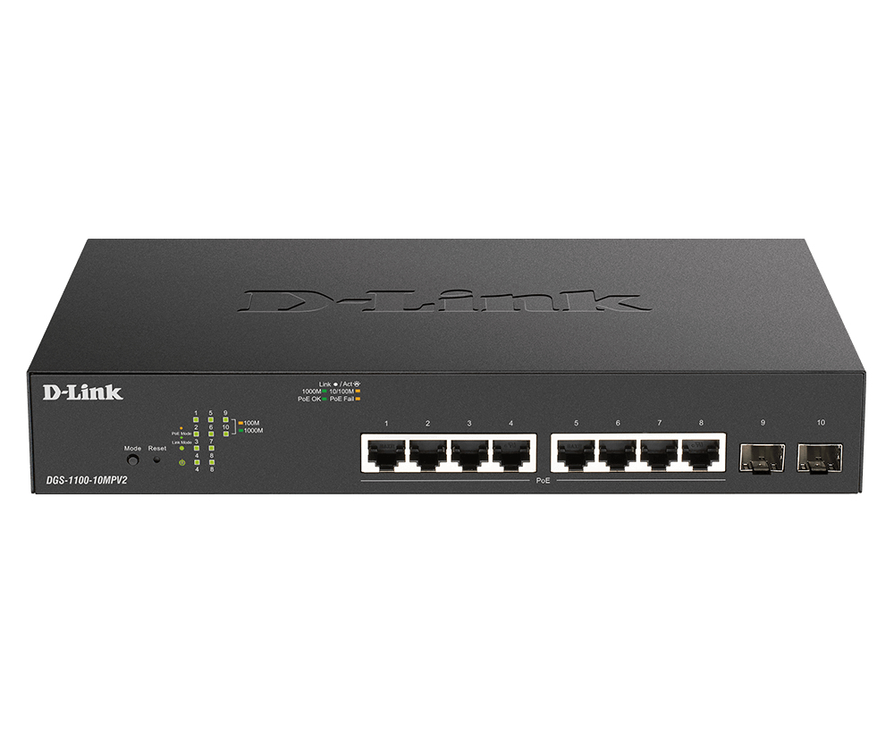 [415856440047] D-Link DGS-1100-10MPV2 Managed L2 Gigabit Ethernet (10/100/1000) Power over Ethernet (PoE) 1U Zwart