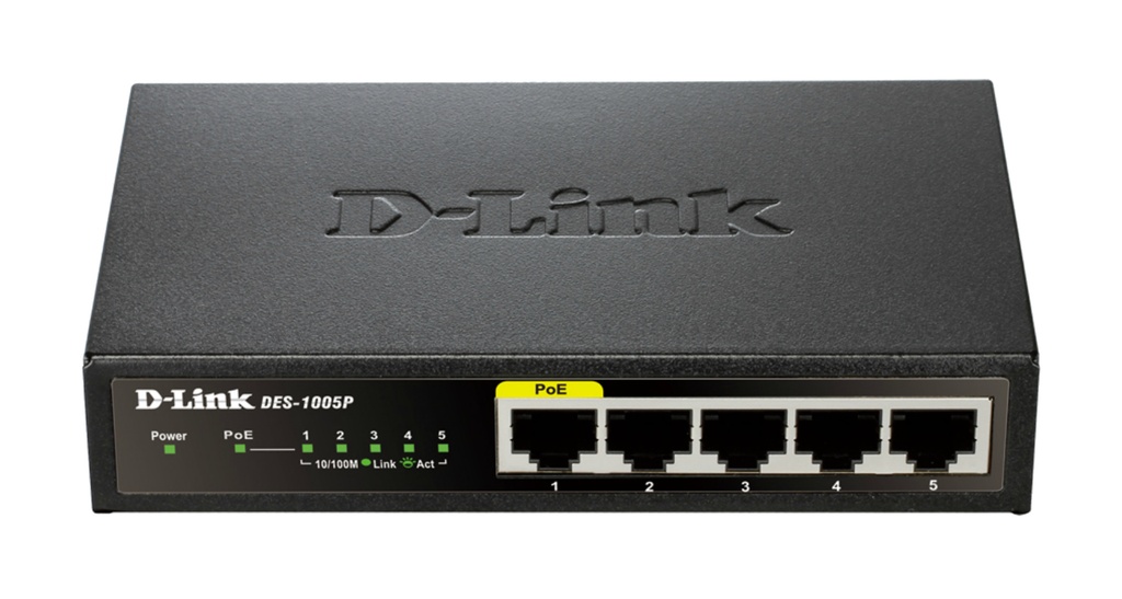 D-Link DES-1005P Unmanaged L2 Fast Ethernet (10/100) Power over Ethernet (PoE) Zwart