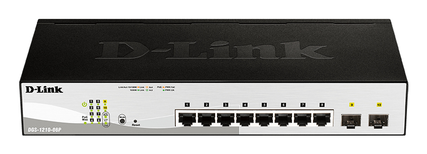 [415856440099] D-Link DGS-1210-08P Managed L2 Gigabit Ethernet (10/100/1000) Power over Ethernet (PoE) Zwart