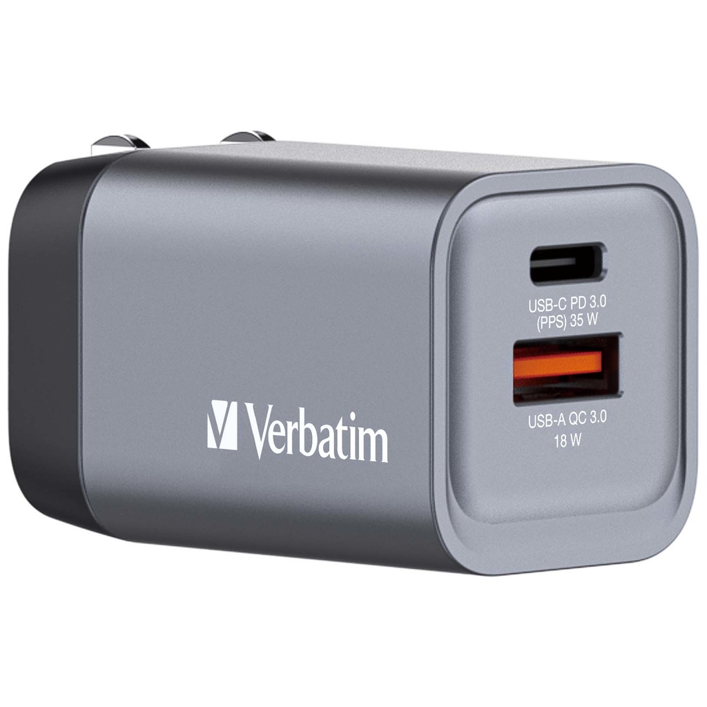 [500076440012] Verbatim 35 W GaN-wandoplader met twee poorten 1 x USB-C PD 35 W / 1 x USB-A QC 3.0 (EU/VK/VS)