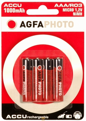 [500570990015] AgfaPhoto Batterijen 1x4 Akku NiMh Micro 1000 mAh Oplaadbare batterij Nikkel-Metaalhydride (NiMH)