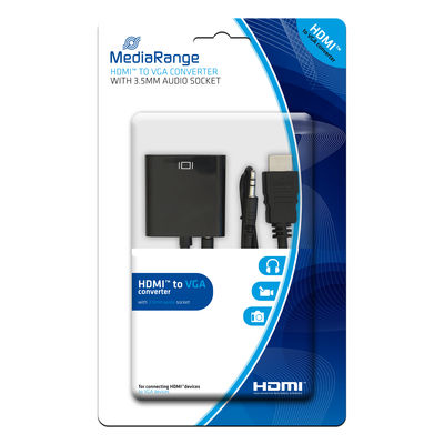 [670604440016] MediaRange MRCS167 video kabel adapter HDMI VGA (D-Sub) + 3.5mm Zwart