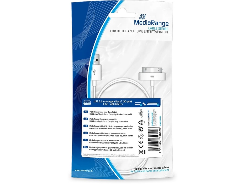 [670604440050] MEDIARANGE MEDIARANGE CHARGE AND DATA CABLE 1m