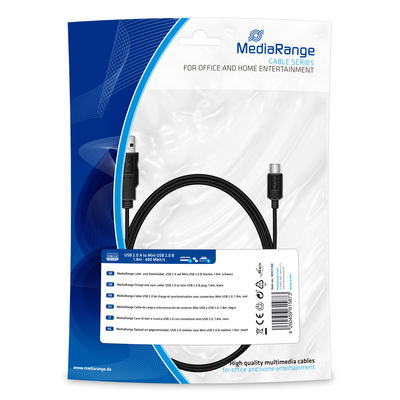 MediaRange MRCS188 USB-kabel USB 2.0 1,8 m USB A Mini-USB B Zwart