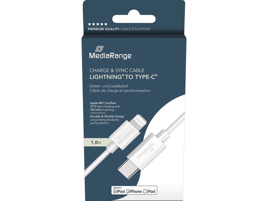 [670604440089] MediaRange MRCS215 USB-kabel USB 2.0 1 m USB C USB C/Lightning Wit