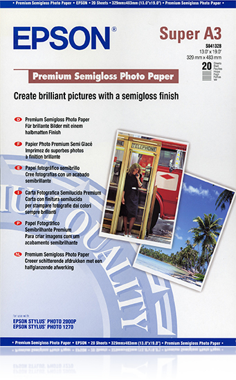 [802015440016] Epson Premium Semigloss Photo Paper, DIN A3+, 250g/m², 20 Vel