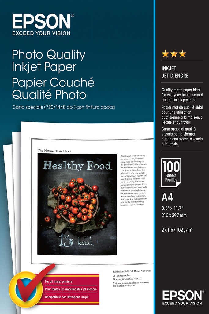 [802015440021] Epson Photo Quality Inkjet Paper - A4 - 100 Vellen