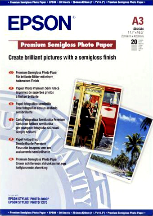 Epson Premium Semigloss Photo Paper, DIN A3, 251g/m², 20 Vel