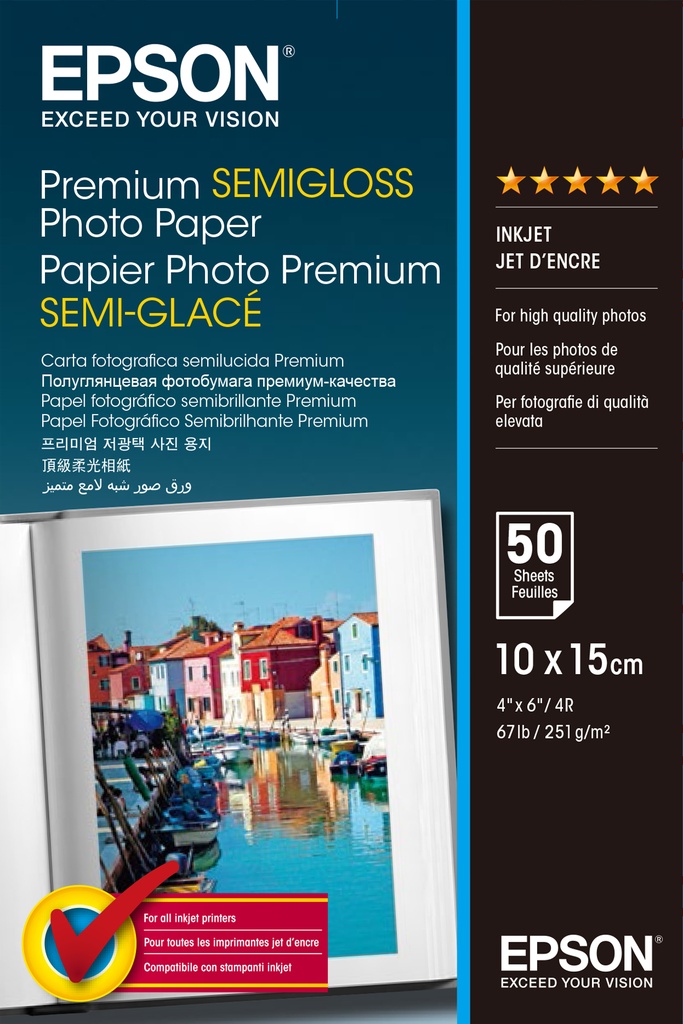 [802015440063] Epson Premium Semi-Gloss Photo Paper - 10x15cm - 50 Vellen