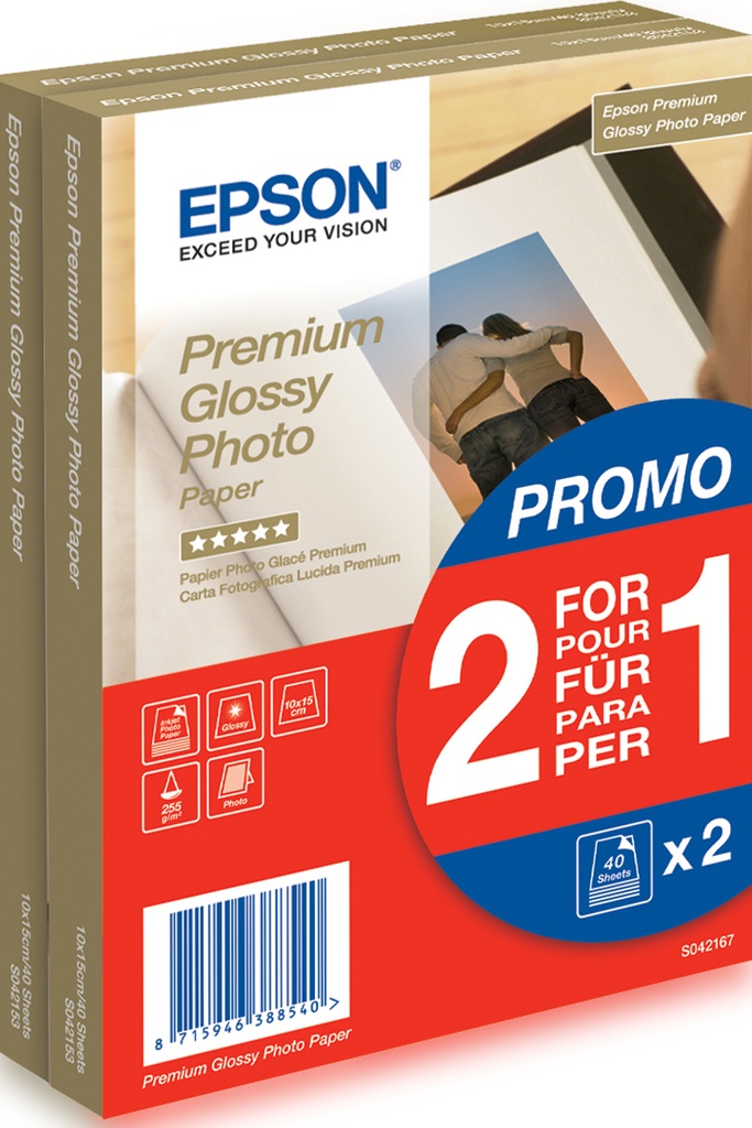 [802015440133] Epson Premium Glossy Photo Paper - 10x15cm - 2x 40 Vellen