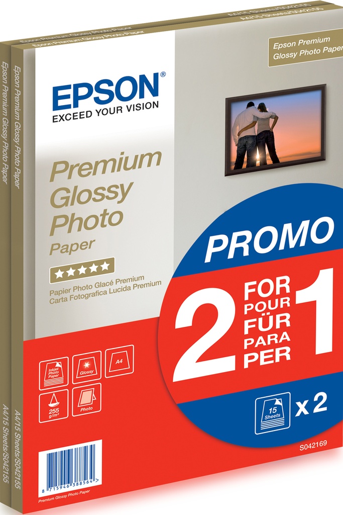 [802015440134] Epson Premium Glossy Photo Paper - A4 - 2x 15 Vellen
