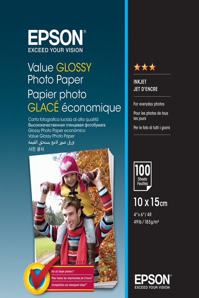 [802015440153] Epson Value Glossy Photo Paper - 10x15cm - 100 Vellen