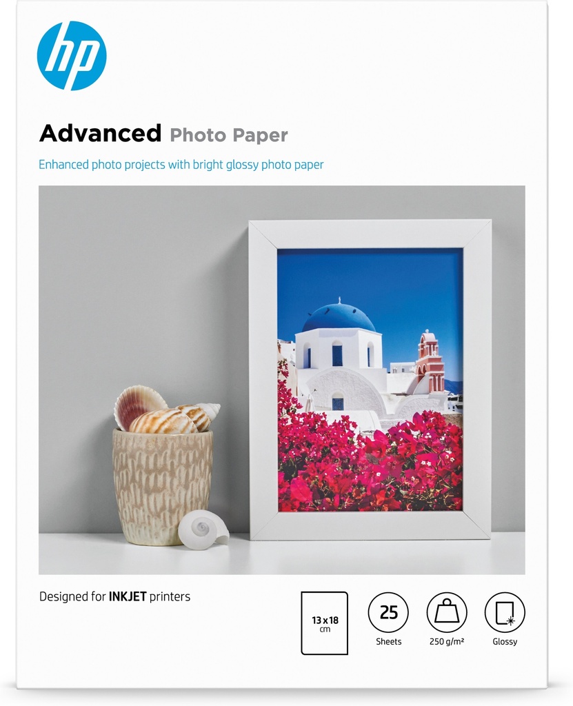 [802025440105] HP Advanced fotopapier, glanzend, 250 g/m2, 13 x 18 cm (127 x 178 mm), 25 vellen