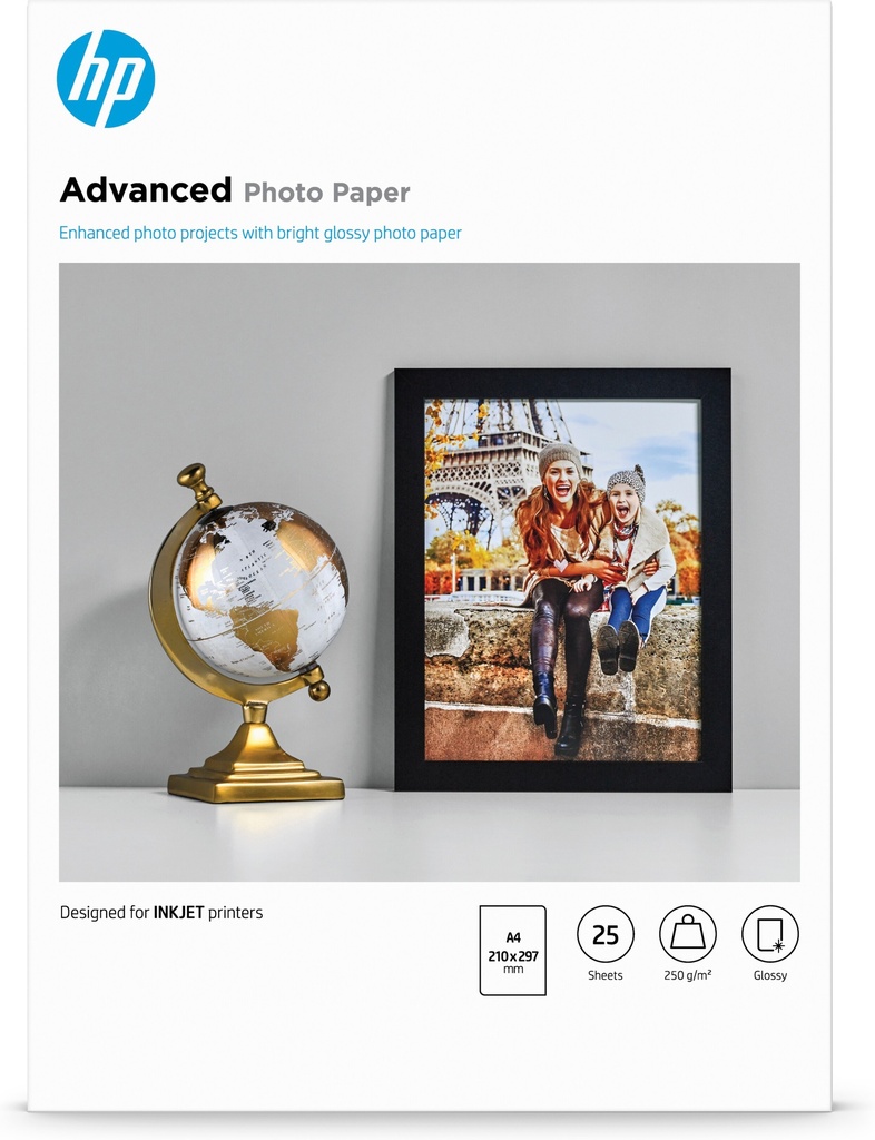 [802025440106] HP Advanced fotopapier, glanzend, 250 g/m2, A4 (210 x 297 mm), 25 vellen