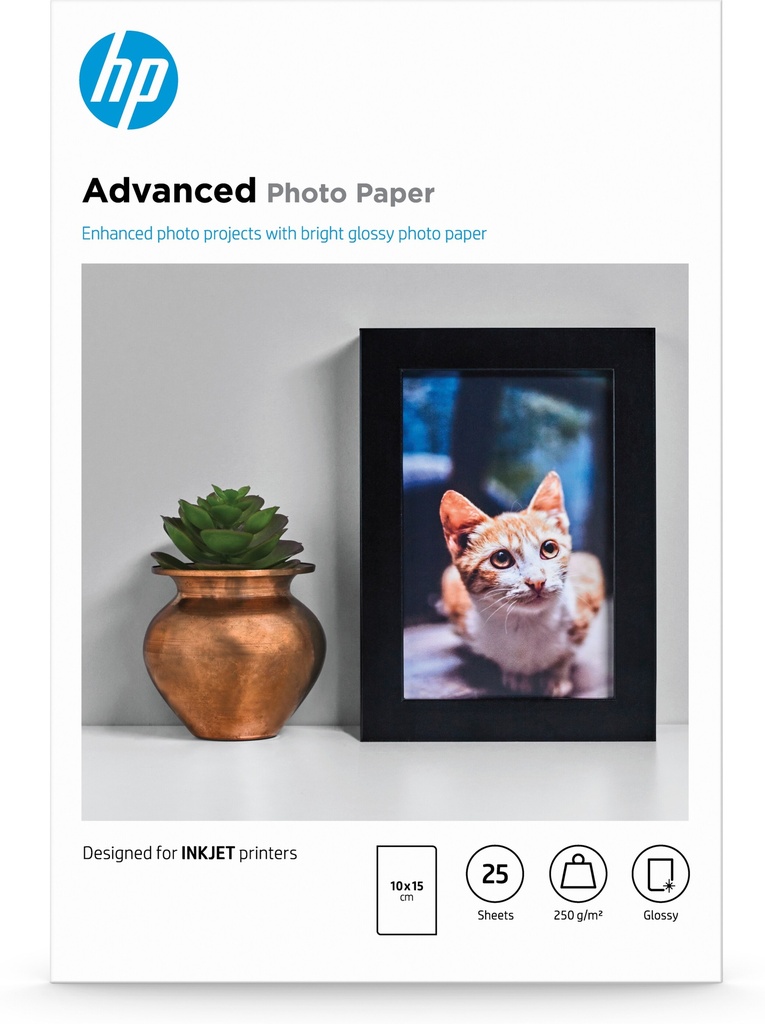 [802025440109] HP Advanced Photo-papier, glanzend, 250 g/m2, 10 x 15 cm (101 x 152 mm), 25 vellen