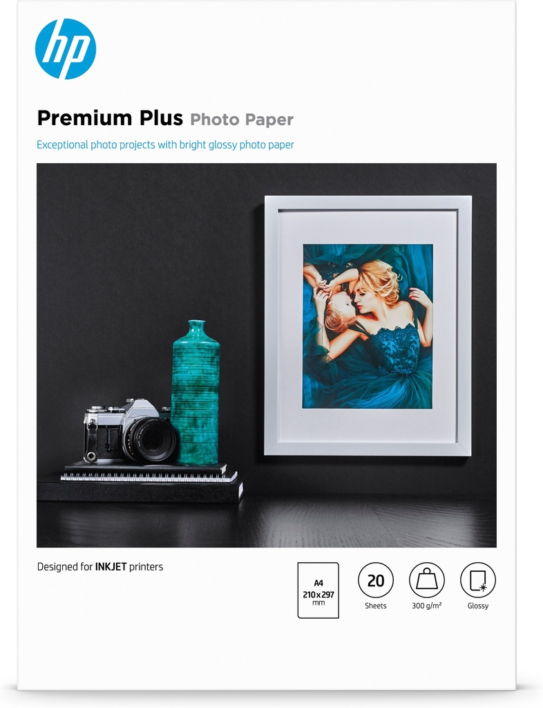 [802025440134] HP Premium Plus glanzend fotopapier, 20 vel, A4/210 x 297 mm