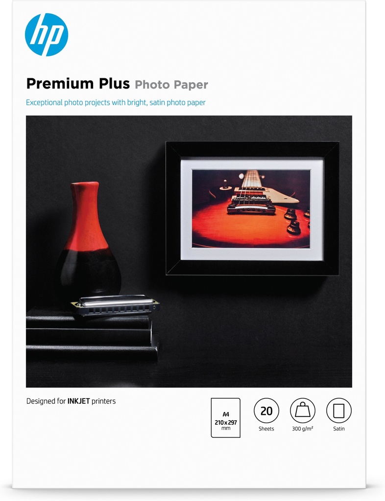 [802025440135] HP Premium Plus fotopapier, satijn, 300 g/m2, A4 (210 x 297 mm), 20 vellen